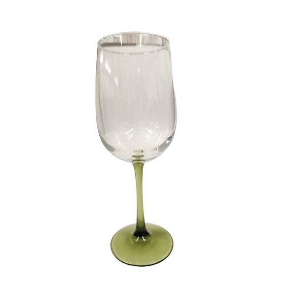 Pier 1 Clear Wine Glass With Green Stem & Base 9"x 3" - Picture 7 of 8